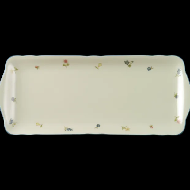 Marie-Luise Kuchenplatte eckig 35 cm Streublume blauer Rand